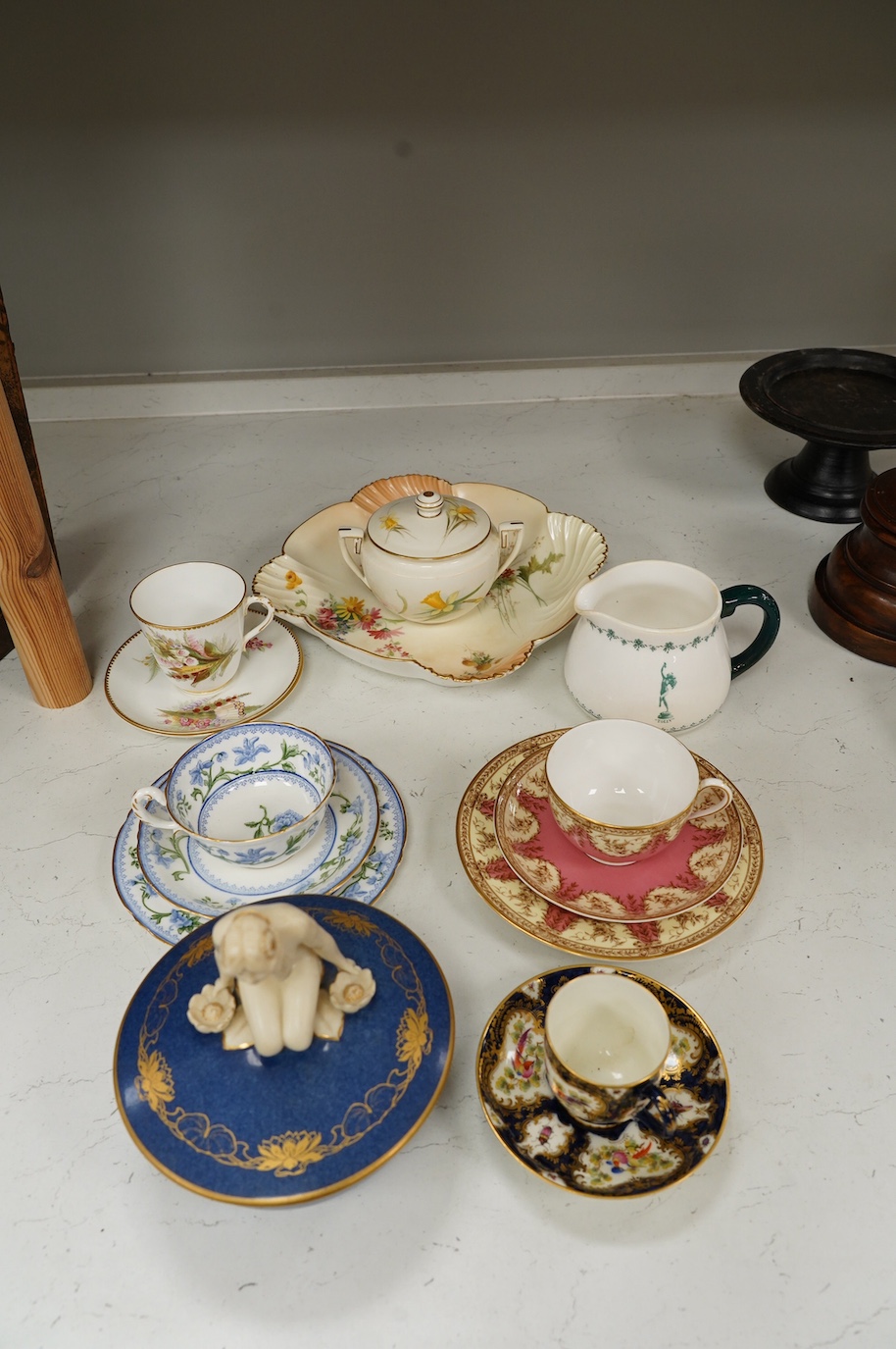 Miscellaneous Royal Worcester tableware including a bowl and a figural cover. Condition - mostly good